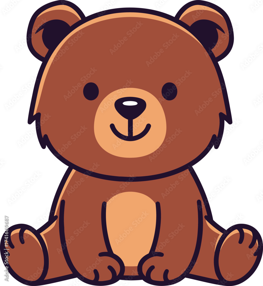 Fototapeta premium Adorable cartoon bear cub sitting happily, perfect for children's books and playful designs.