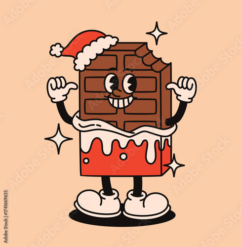 Christmas groovy chocolate character in a hat.