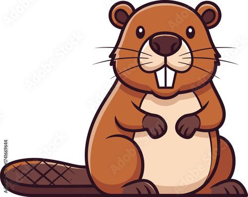 Adorable cartoon beaver with big buck teeth and flat tail, perfect for playful designs