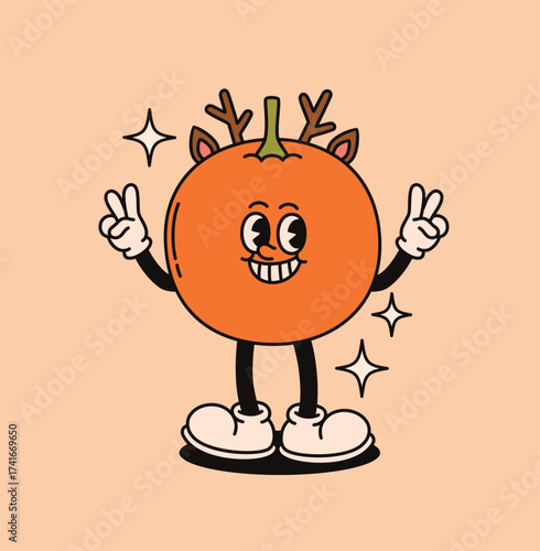 Christmas groovy funny tangerine character.
