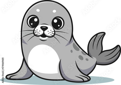 Adorable cartoon seal pup with big expressive eyes, perfect for children's books and playful designs