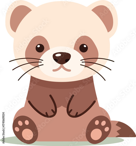 Adorable cartoon ferret sitting cutely with big innocent eyes, perfect for playful designs