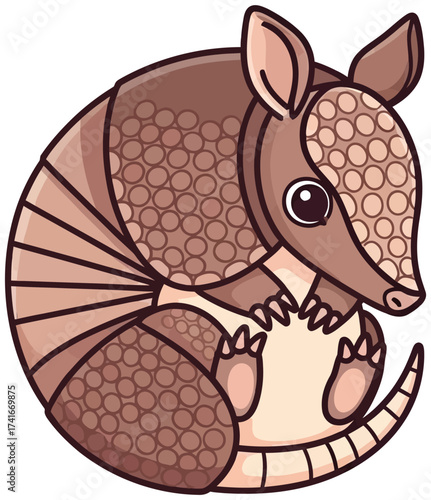 Cute armadillo curled up in a protective ball, showcasing its unique armored shell and endearing features