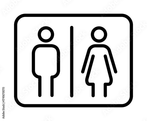 Set of square toilet outline icon showing symbols for male, female, and disabled toilets. Includes WC and no smoking sign. Simple outline vector illustration for restroom signage and UI design.