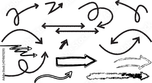 Hand drawn arrow collection for creative projects needing direction, navigation, or flow with a unique, artistic, and sketched feel for presentations