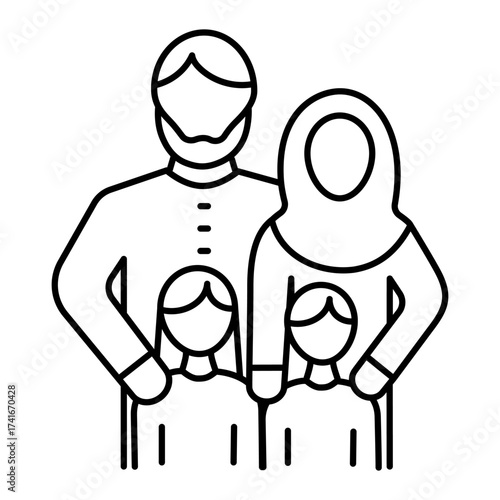 Arabic family, parents and their children outline 