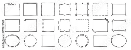 Doodle thin line frame border set. abstract empty line shapes hand drawn style frames. 