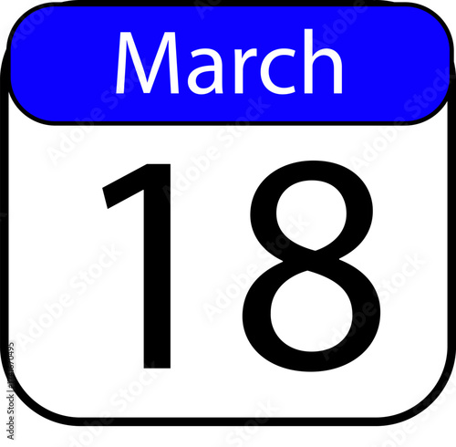 Remember March 18th with this bold calendar illustration, ideal for reminders, social media posts, and highlighting important dates stylishly
