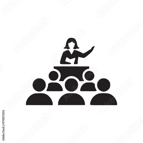 Vector art of business woman giving a presentation businesswoman presenting to a group of people business conference with speaker