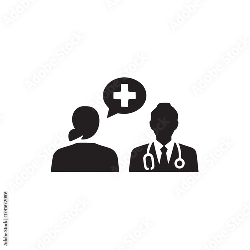 Vector art of doctor consulting with a patient, a medical professional providing healthcare advice and support, depicted in a simple and clear illustration