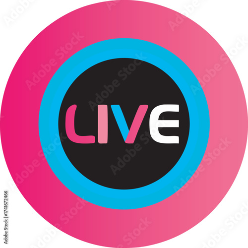 Dynamic live broadcast icon with vibrant colors and text for streaming media