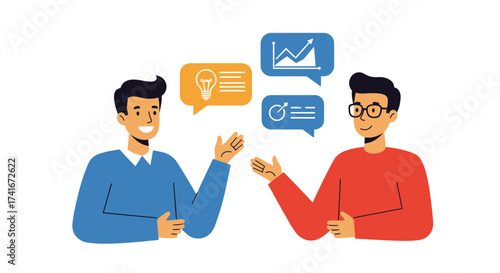 Collaboration and brainstorming between two individuals to discuss ideas and strategies