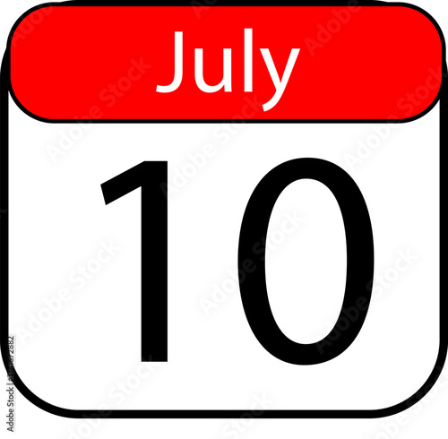Boldly displayed July 10th calendar date, perfect for marking important events, appointments, or deadlines with clear visual emphasis.