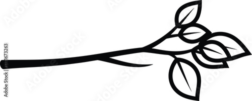 A simple black and white illustration of a thin branch with several leaves sprouting from it.