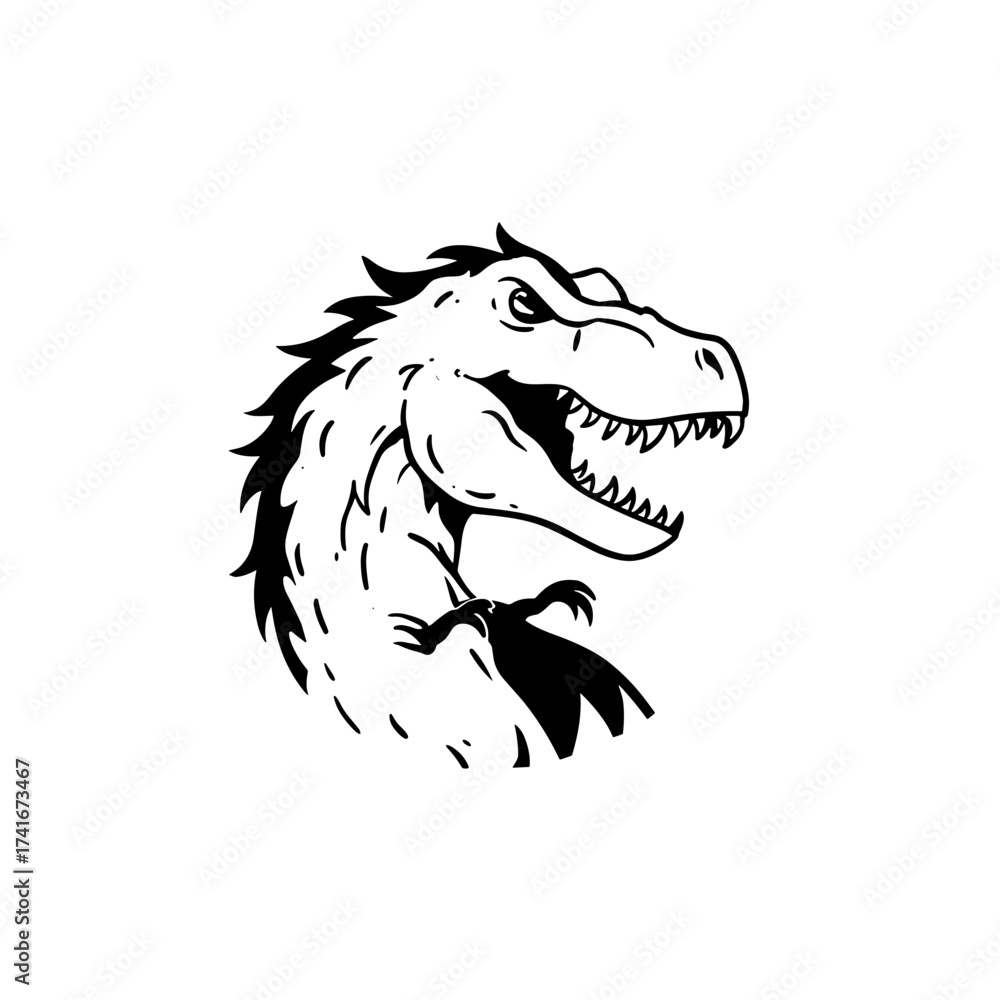 Obraz premium Albertosaurus. Albertosaurus simple black and white line art vector logo