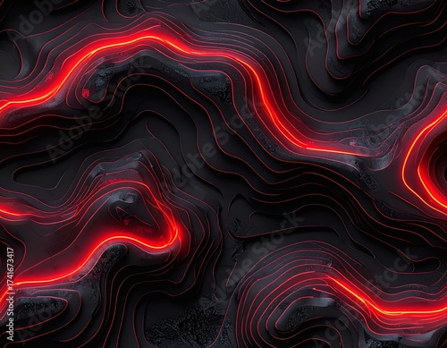 Black and Red Line Topographic Pattern