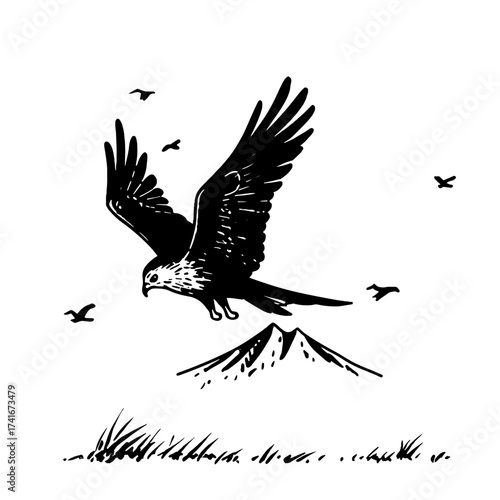 Kite. Kite simple black and white line art vector logo