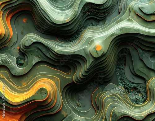abstract green topographic steps background