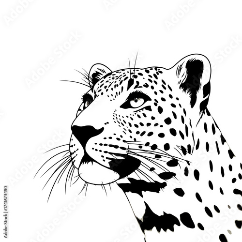 Leopard. Leopard simple black and white line art vector logo