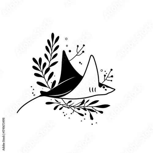 Manta Ray. Manta Ray simple black and white line art vector logo