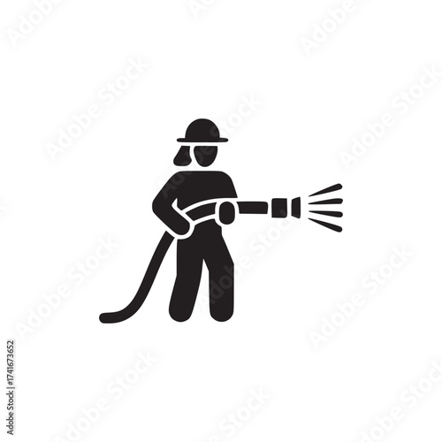 Vector art of a firefighter is using a hose to put out a fire, demonstrating bravery and skill in emergency situations a symbol of safety