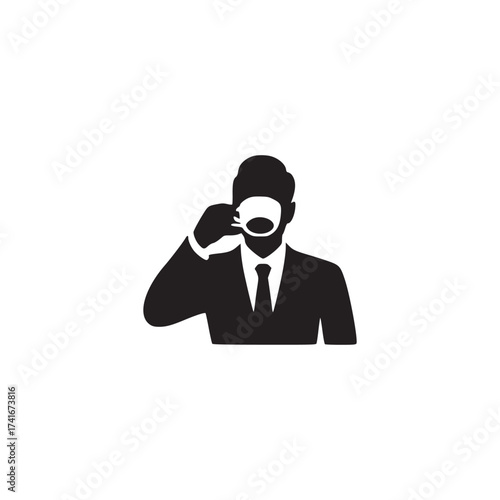 Vector art of a businessman is drinking coffee, he is taking a break from work to enjoy a cup of coffee and relax before continuing his day