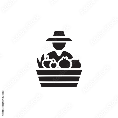Vector art of farmer with basket of vegetables agriculture, harvest, and local food concept fresh produce from farm, healthy eating, and sustainable lifestyle