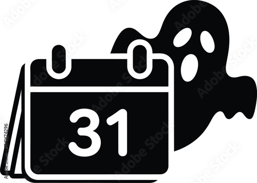 A black silhouette icon of a calendar showing the date 31 with a ghost, representing Halloween.
