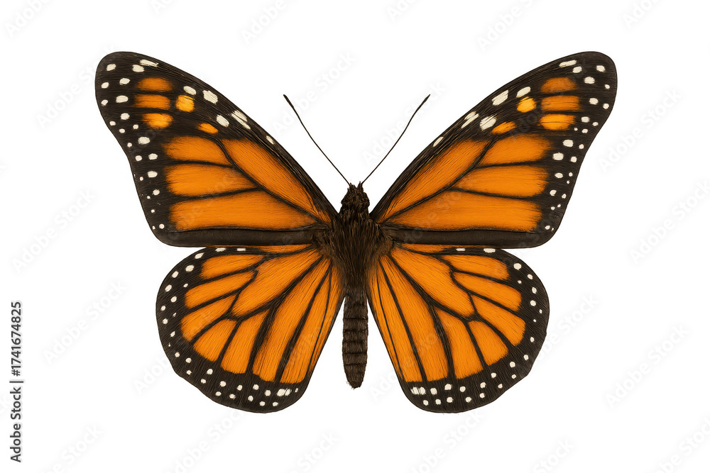 Obraz premium Monarch butterfly with open wings on transparent background