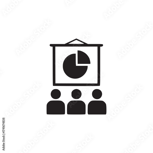 Vector art of presentation of business data in front of an audience, a simple and clear icon representing a business meeting