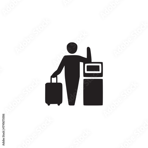Vector art of passenger with luggage at checkin counter black silhouette of a person with a suitcase at the airport travel and tourism