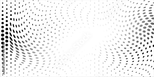 Abstract halftone wave dotted background. Halftone  grunge pattern with square.  Vector halftone modern pop art twisted texture for poster, cover, business card, postcard, art label layout, sticker.