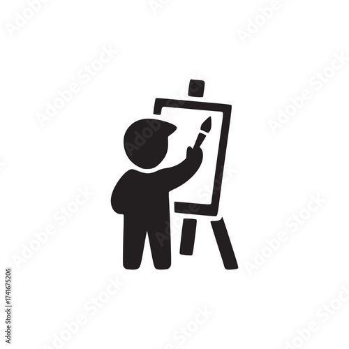 Vector art of child painting on easel, symbolizing creativity, art, and imagination in a playful and simple design