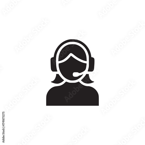 Illustration of a customer service representative with a headset, this icon represents support, assistance, and communication with clients