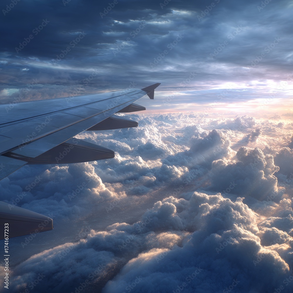 Obraz premium Dramatic aerial view of a vast expanse of clouds illuminated by a soft golden sunset light