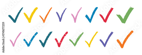 check mark pastel textured doodle hand drawn checkmarks element colorful doodle hand drawn icon set. Check mark line clipart symbol bright colors.