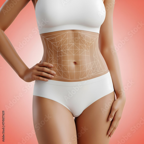 Wallpaper Mural A female torso with a geometric overlay, suggesting body contouring or an athletic physique. Generative AI. Torontodigital.ca