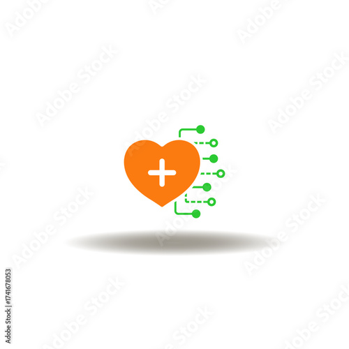 Vector illustration of heart with medical cross and circuit. Symbol of ehealth and telenursing medical technology.