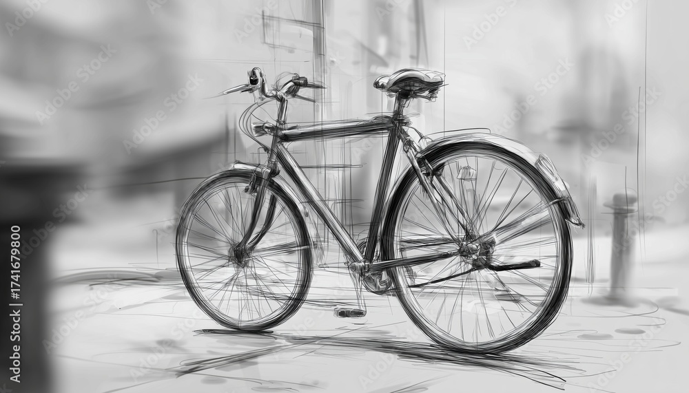 Obraz premium Freehand Drawing Of A Bicycle, Scribble. Expressive Artwork Of A Bike In A Hand-Drawn Style. Creative Sketch Of A Bicycle, Doodle.