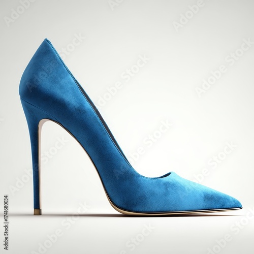 Elegant blue suede stiletto high heel pump shoe on a white background