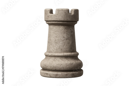 Stone chess rook piece isolated on transparent background