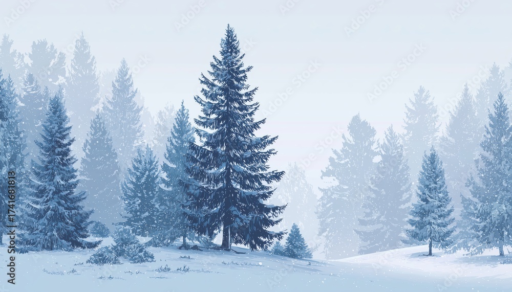 Naklejka premium Winter Wonderland: Festive Coniferous Forest Holiday Scene For Christmas And New Year Celebration. Vintage And Elegant Greeting Card Design.