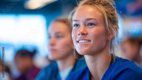 Wallpaper Mural Nurses in professional development seminar, focused on teamwork exercises and intensive care practices, well-lit training room, engaged expressions Torontodigital.ca