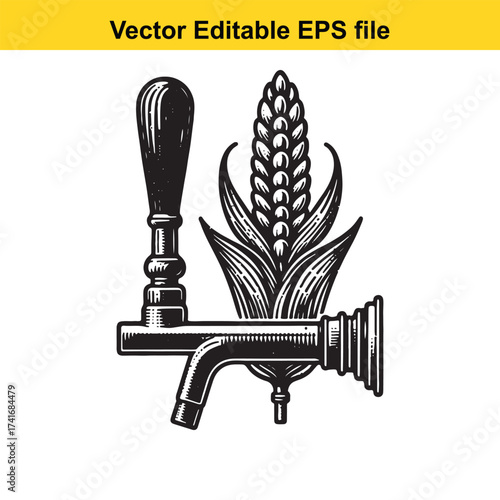Vector art of corn cob and beer tap illustration