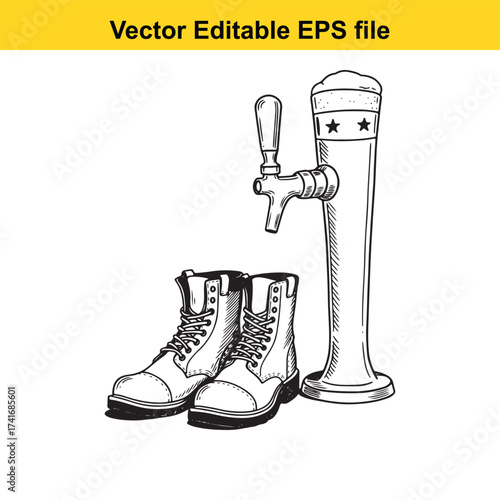 Vector art of pair of boots and beer tap