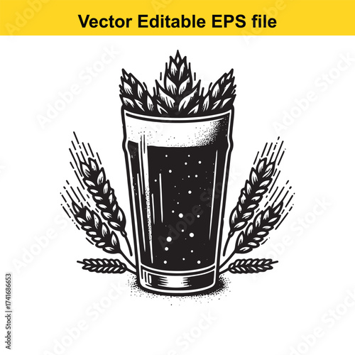 Vector art of glass of beer with wheat ears