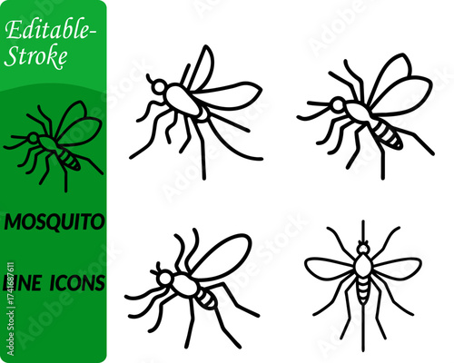 Mosquito icon character, in a flat minimal vector style, featuring long thin legs, delicate wings,and a pointed proboscis for easy recognition. Designed with simple geometric shapes and smooth curves.