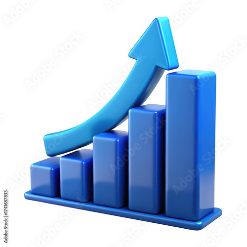 3d blue bar graph with upward arrow symbolizing digital marketing growth and success
