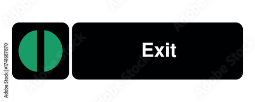 Exit pictogram with split-door symbol with explanation – minimal signage icon for egress zones, emergency routes, and civic UI systems – High-Quality Vectorial Stock Image
