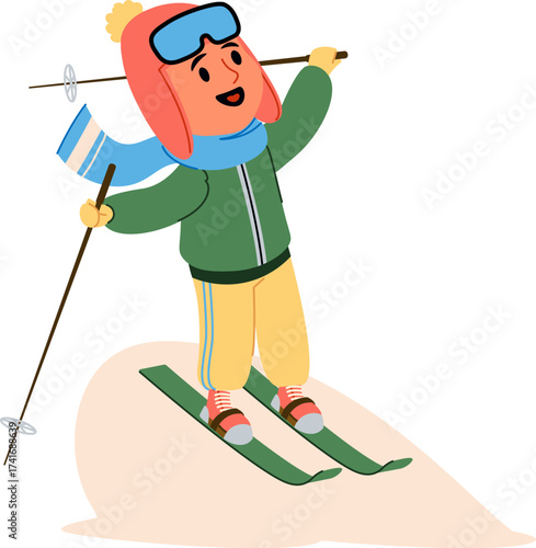 Skier Kid on Snowy Slope